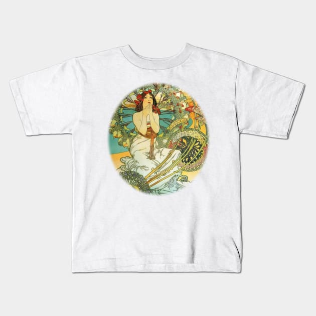 Alphonse Mucha Vintage Poster Art Design Kids T-Shirt by PaperMoonGifts